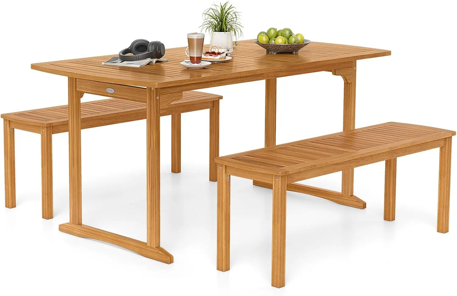 

Комплект садовой мебели из акации для четырех человек: стол, скамья, с отверстием для зонта, для пикника и отдыха на открытом воздухе