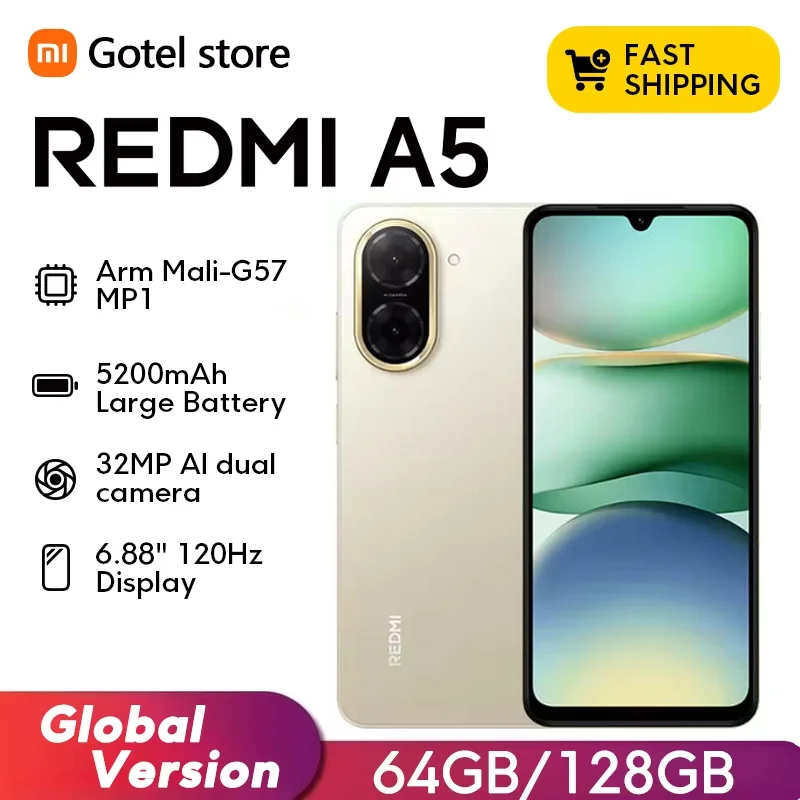 【Brand+】Global Version Redmi A5 Unisoc T7250 Processor 32MP Main Camera 6.88'' Large Screen Supports 15W Fast Charging