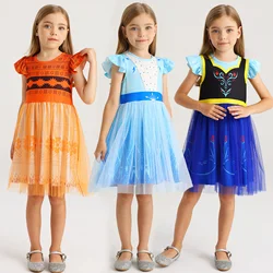 Girls Moana Princess Costume Frozen Dress Toddler Kids Short Flutter Sleeve Tulle Dress up Halloween Cosplay Theme Party Outfit