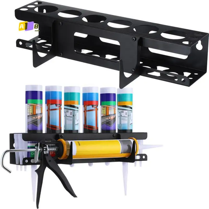 

A08F-Caulking Tube Rack Grease Tube Rack Wall Mounted Sealant Organizer Tube Storage Caulking Tool Organizer Holds 6 Tubes