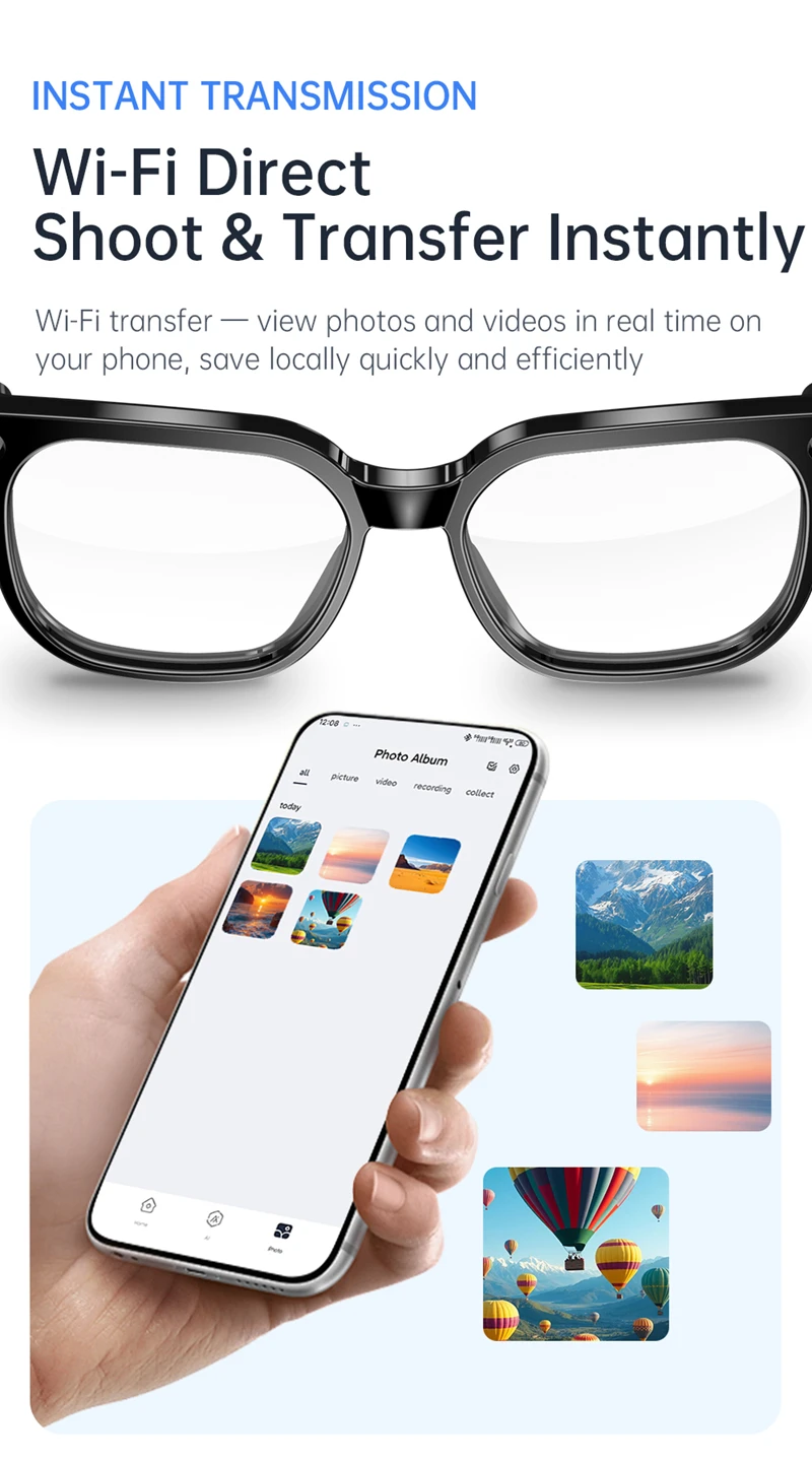 AI Smart Audio-Brille mit 4K HD-Kamera, WLAN-Videoaufzeichnung, Bluetooth-Anruffunktion, mehrsprachiger Übersetzung und tragbarem Smart-Eyewear – Detail 7