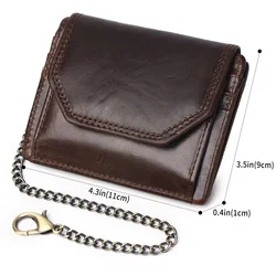 Super Slim Soft Wallet 100% Genuine Leather Mini Credit Card Men Wallet Purse Card Holder Men Wallet With Coin and Chains