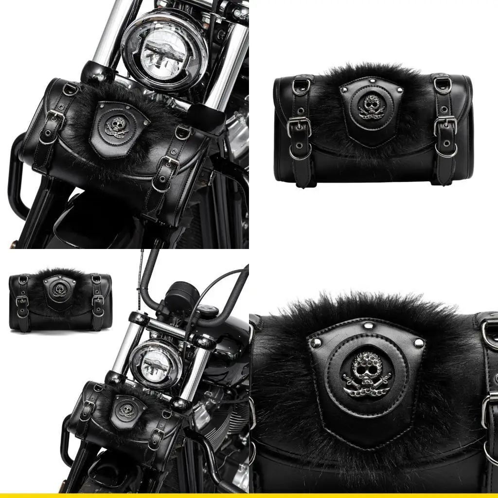 

SZCH Punk Design Bike Front Bag PU Leather Large Capacity Storage With Adjustable Buckles for Motorcycle Accessories