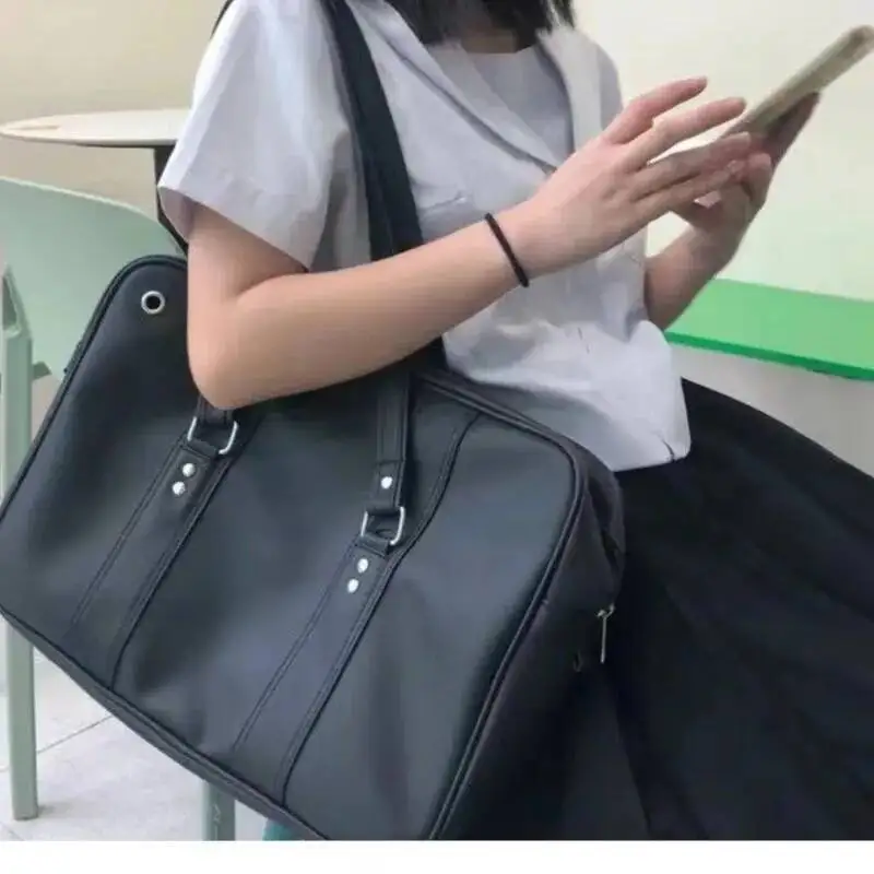 Bloom Japanese JK Uniform Black Shoulder Bags Women Large Capacity Handbag Tote Female Haruku Underarm Bag Aesthetic
