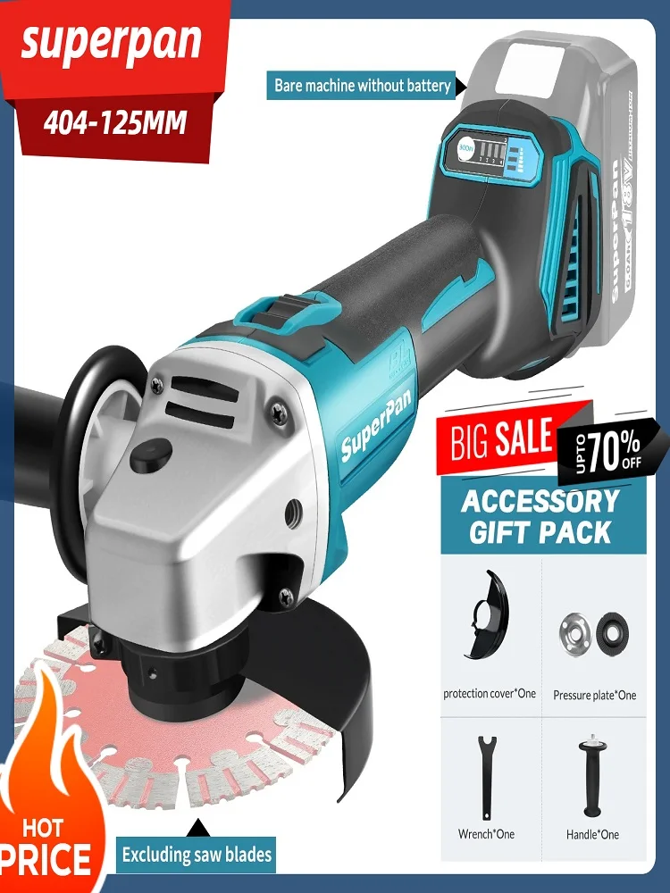 

2025hot selling Superpan404 125mm ergonomic angle grinder brushless polishing cutting machine,compatible with Makita 18V battery
