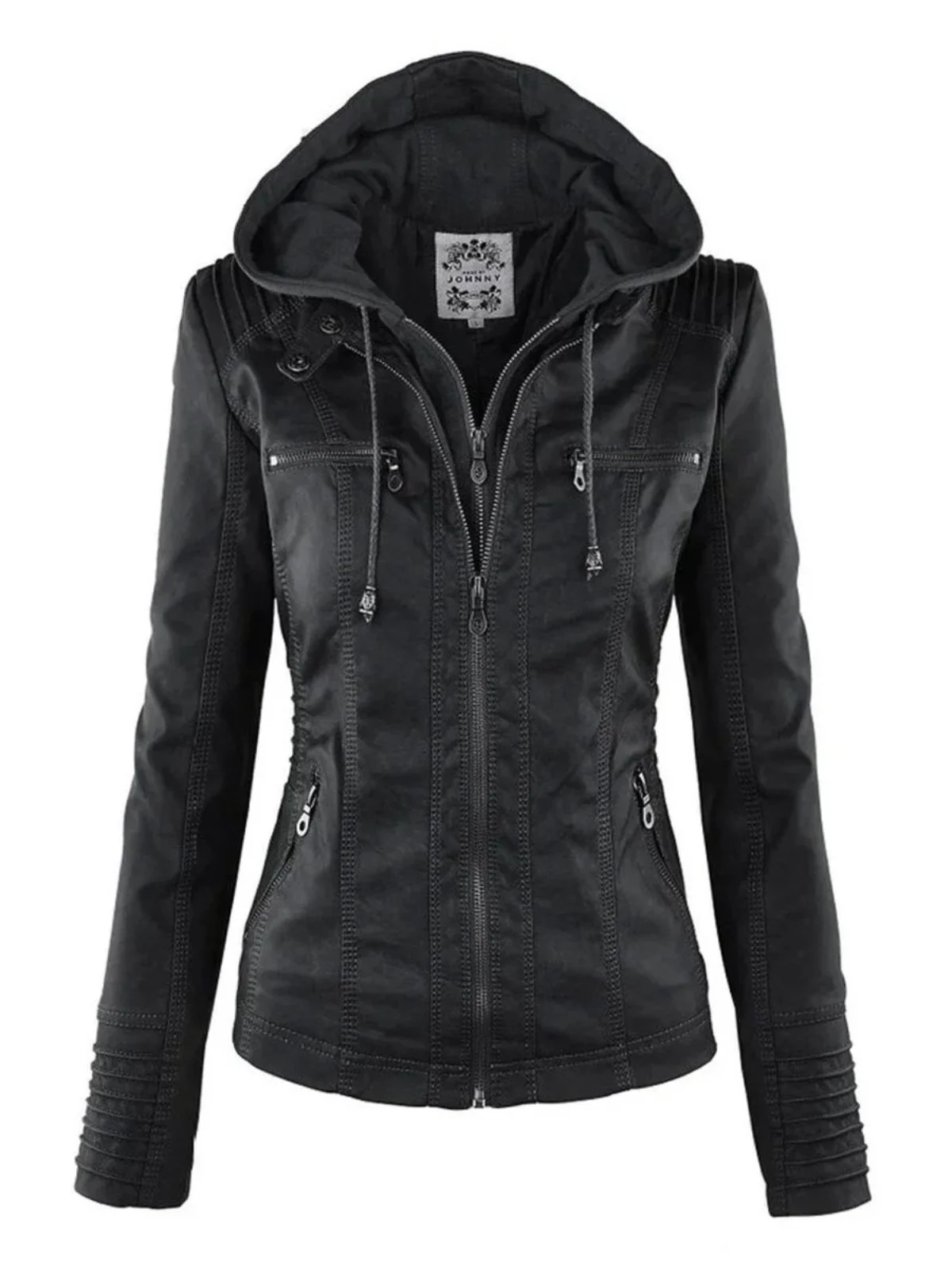 

Женская приталенная мотоциклетная куртка на молнии с капюшоном, однотонная, в уличном стиле, с длинными рукавами, верхняя одежда