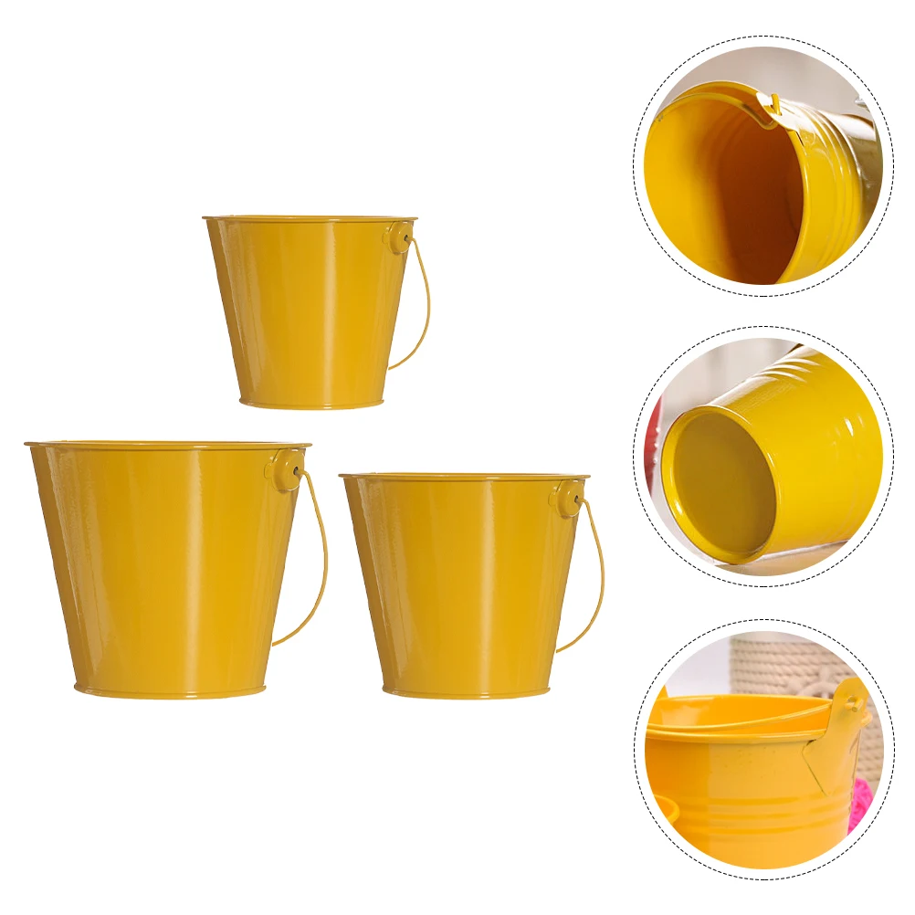 

3Pcs Iron Art Flower Buckets Vintage Retro Style Flower Pots Handle Design Indoor Outdoor Garden Decorative Plant Holders