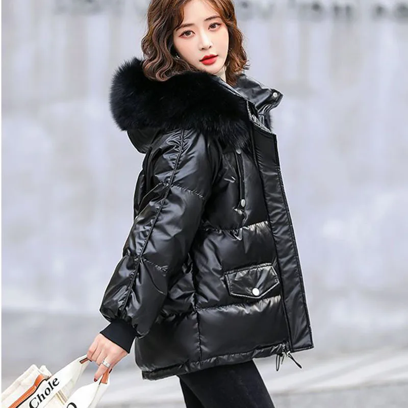 2024 New Korean Fashion Bright White Duck Down Loose Women's Down Jacket Winter Warm Hooded Solid Color Women's Down Jacket H172