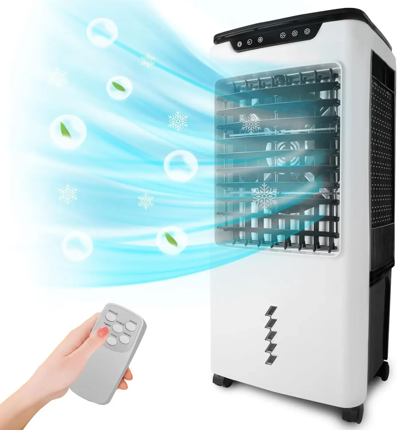 مبرد مستنقع قوي 5300 CFM، خزان مياه 7 جالون، مبرد هواء تبخيري داخلي محمول، جهاز تحكم عن بعد، S