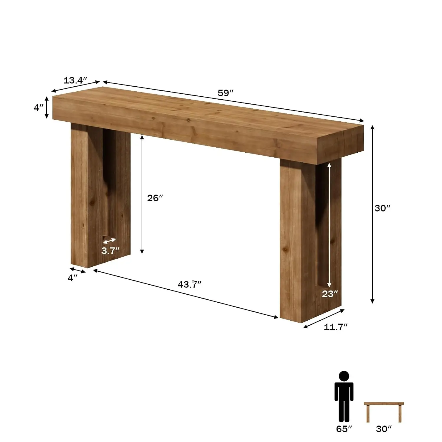 Solid Wood Entryway Table, 59-Inch Long Farmhouse Console Tables | Rectangular Behind Couch Table, Wooden Sofa, Customized
