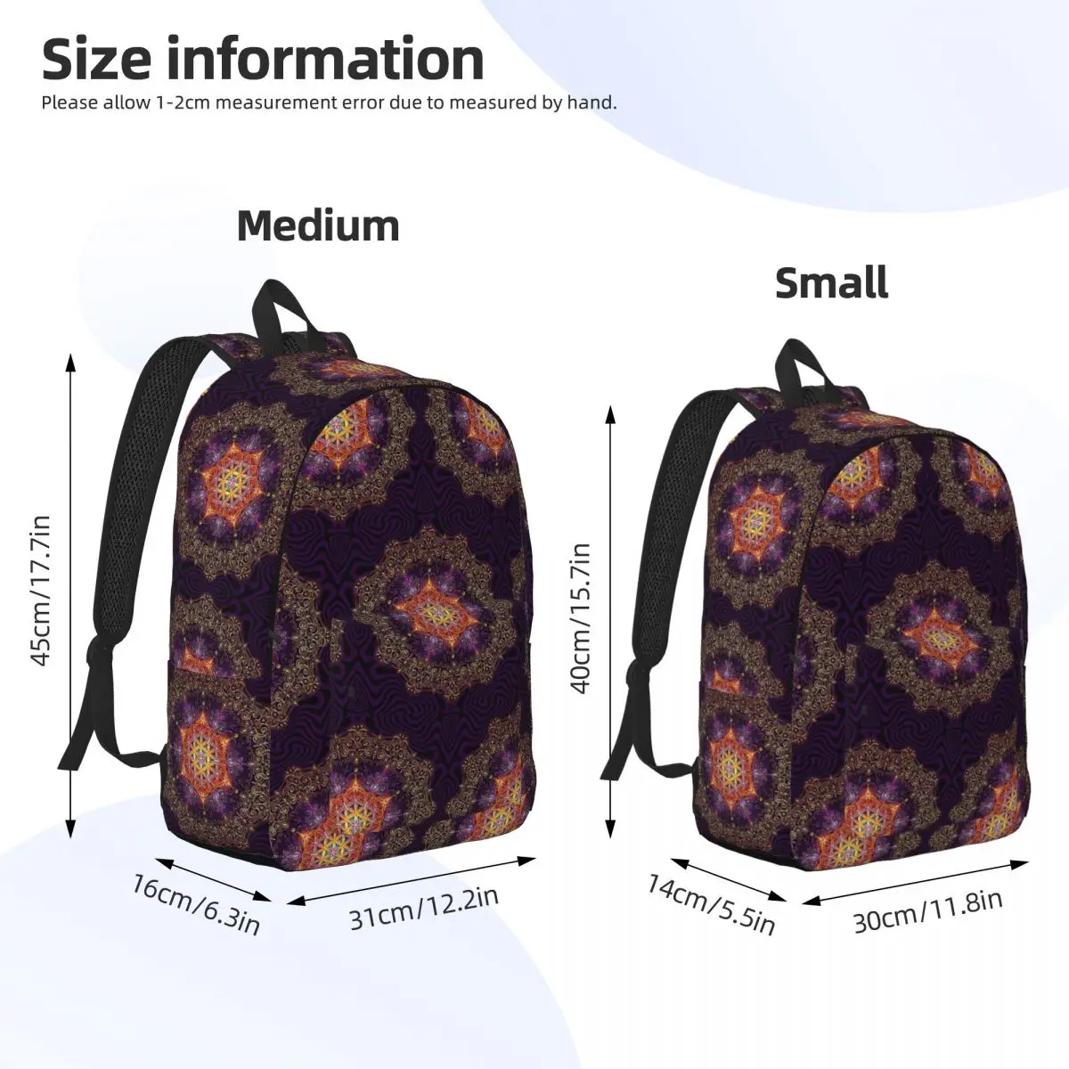 Flower Of Life Golden Lace Mandala Backpack Daypack Large Capacity Children BookBag School Bag Shoulder Bags for Boys Girls