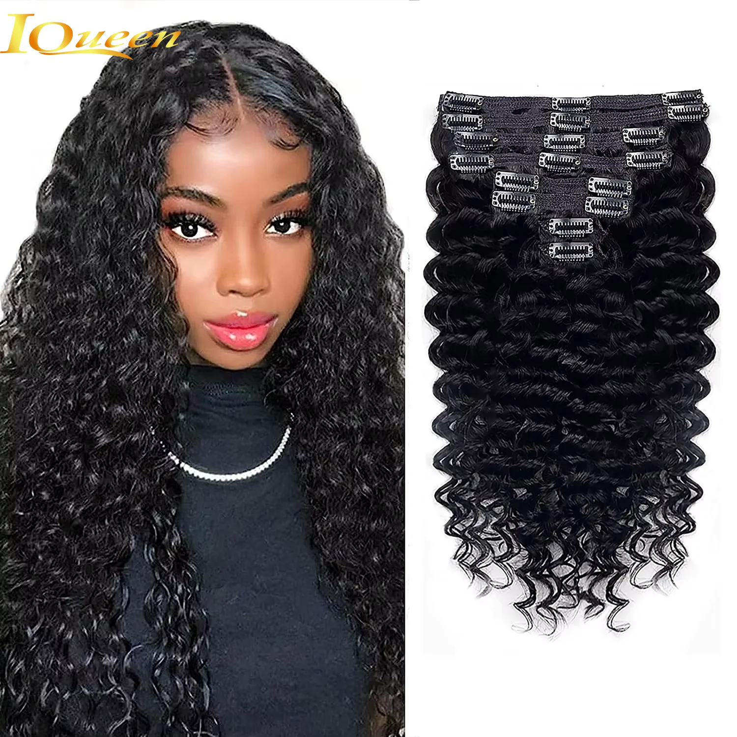 

Human Hair Deep Wave Clip In Hair Extensions Brazilian Clip In 8 Pcs/Set Natural Black Color Clip Ins Remy Hair 10-26 Inch 120G