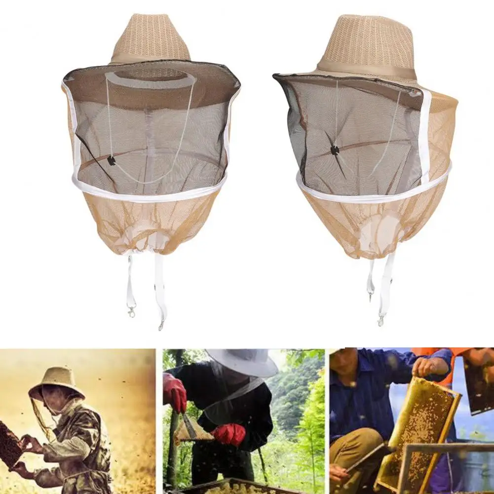 Beekeeping Hat Adjustable Straps Wide Brim Full Mesh Visor Protection Bee Hat for Face Neck Protection, Bee Suit Accessories