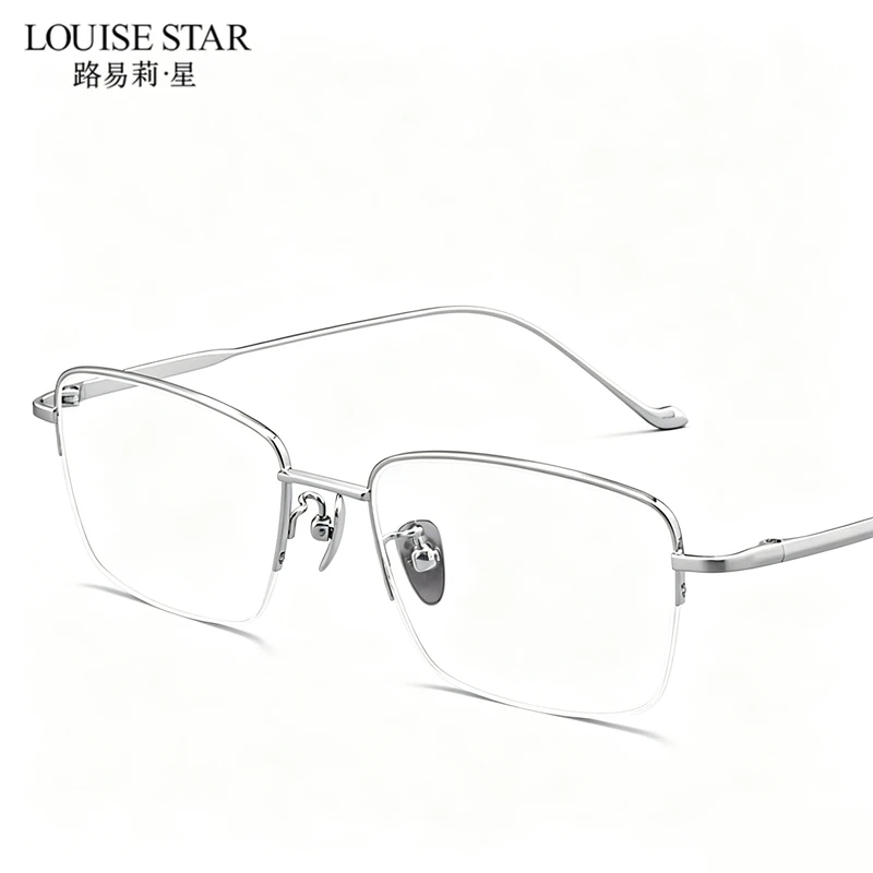 LOUISE STAR Half Frame Pure Titanium Glasses Frame Prescription Optical Glasses Frame Supports Customized Prescription Lenses