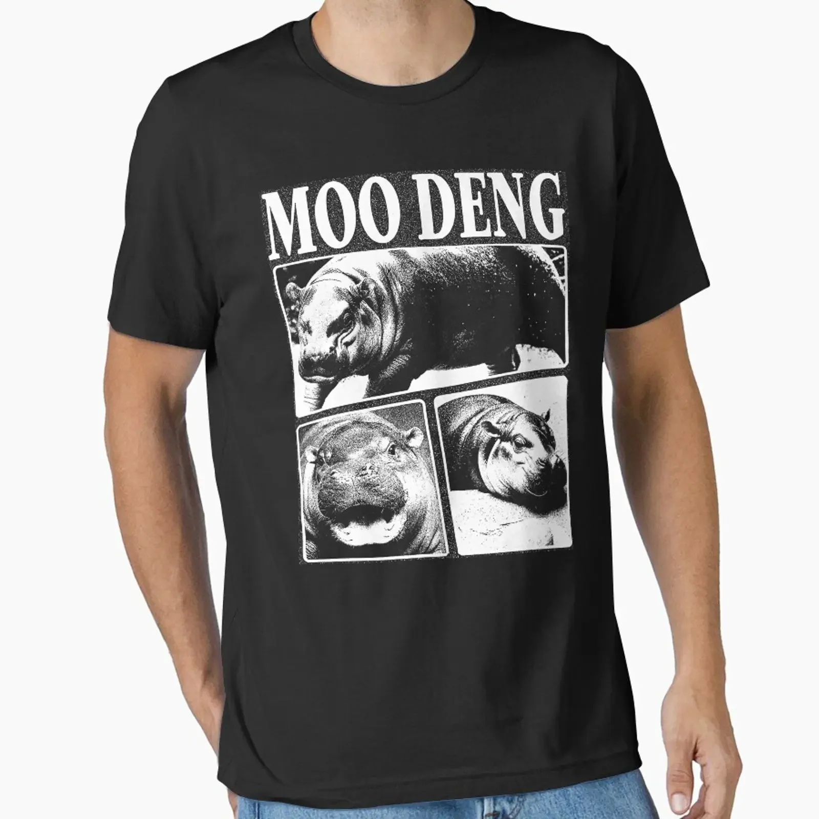Vintage Moo Deng Bootleg T shirt Funny Baby Pygmy Hippo Meme Trendy Animal Print Casual For Fans vintage Washed Slightly