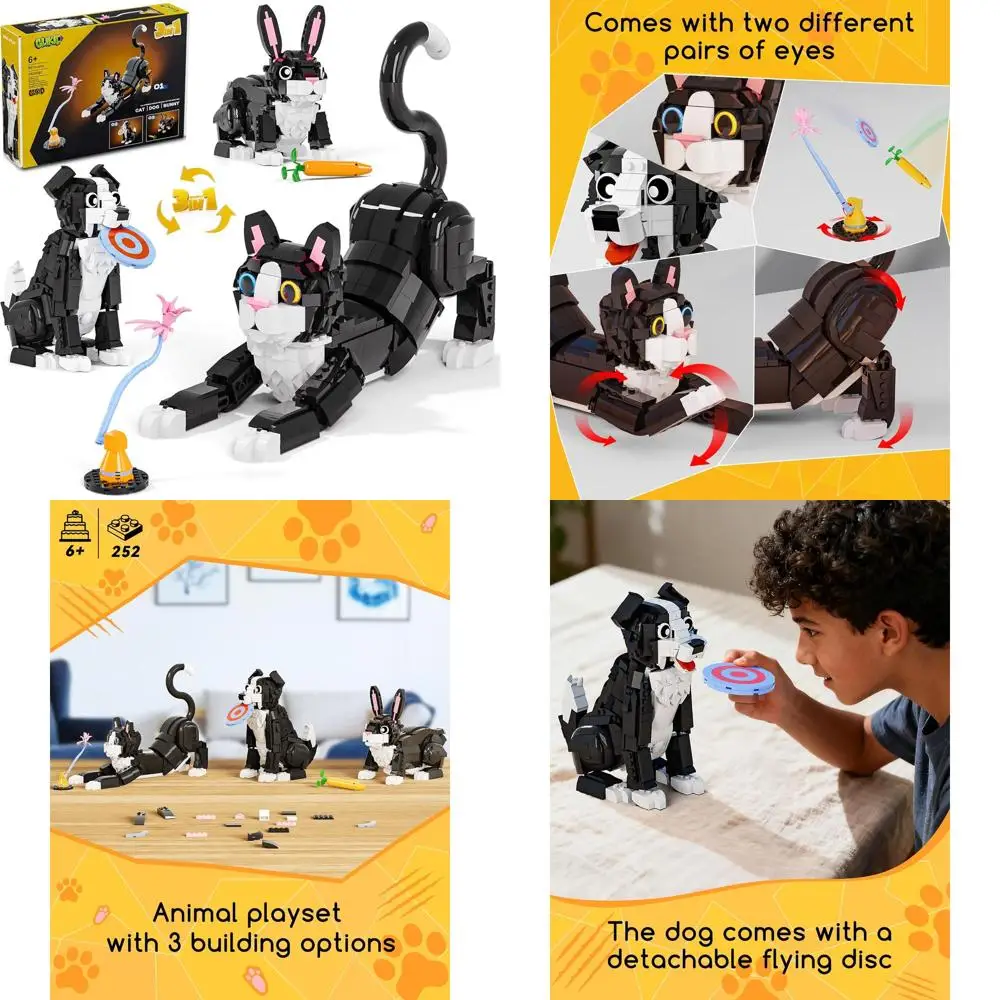 3-in-1-Tier-Smoking-Bauset: Zusammenbauen in Katze, Hund oder Kaninchen – Lernspielzeug für Kinder ab 6 Jahren