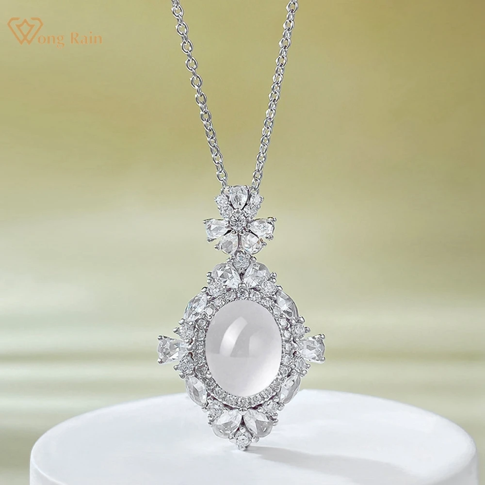 

Wong Rain 925 Sterling Silver 8*10 MM Oval Jade High Carbon Diamond Gemstone Pendant Necklace for Women Fine Jewelry Wholesale