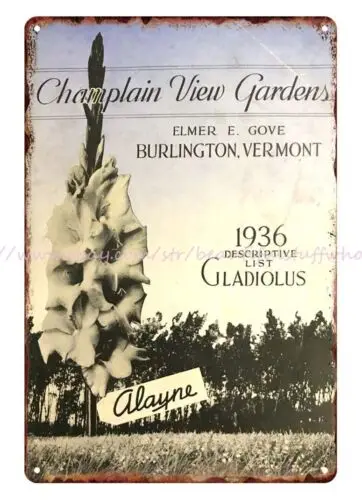 1936 GLADIOLUS CHAMPLAIN VIEW GARDENS FLOWER SEED metal tin sign art prints