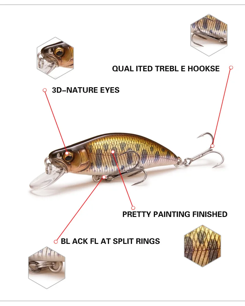 1pc Japan Design 51mm 4.2g Sinking Minnow Fishing Lure High Quality Hard Crankbait Stream Fishing Lure for Perch Pike Trout Bass