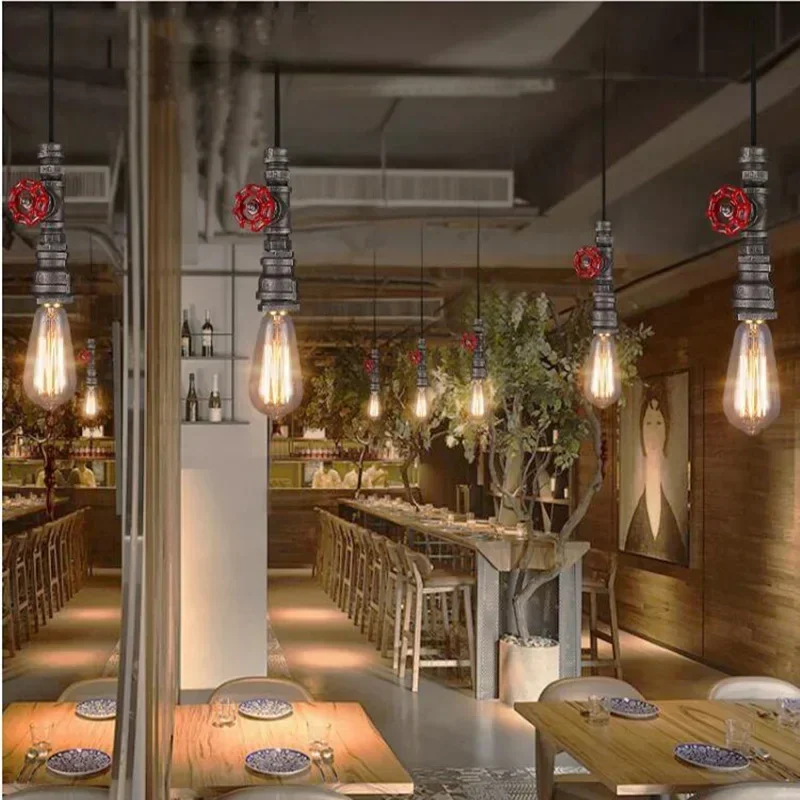 Retro industrial Iron water Pipe light steam punk Vintage pendant lamp restaurant coffee bar lamp E27 cord hanging lights
