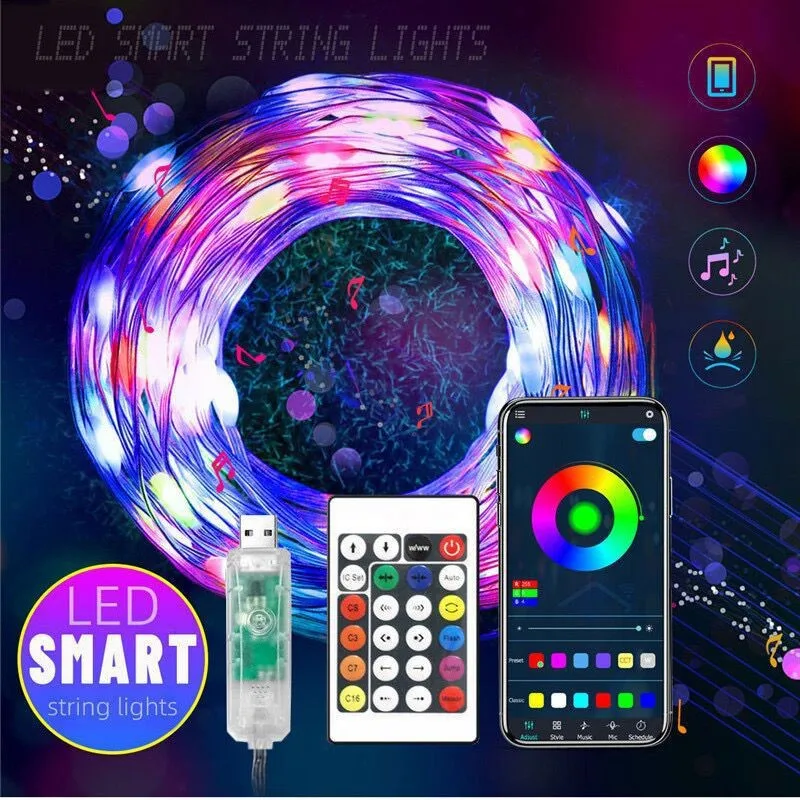 Decoration20M 10M 5M LED Luci natalizie Fata String Light Smart APP Bluetooth Indirizzabile Ghirlanda Festone Festa a casa