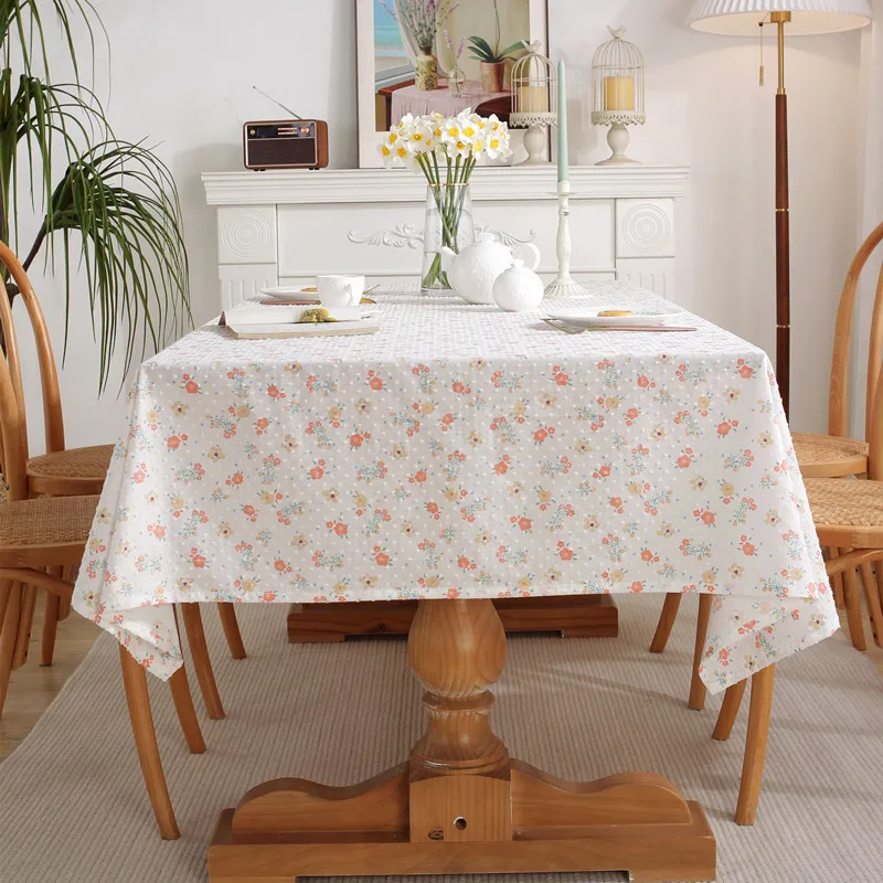 Korean Style Daisy Tassels Cotton Floral Tablecloth,Tea Table Decoration,Rectangle Table Cover For Kitchen Wedding Dining Room