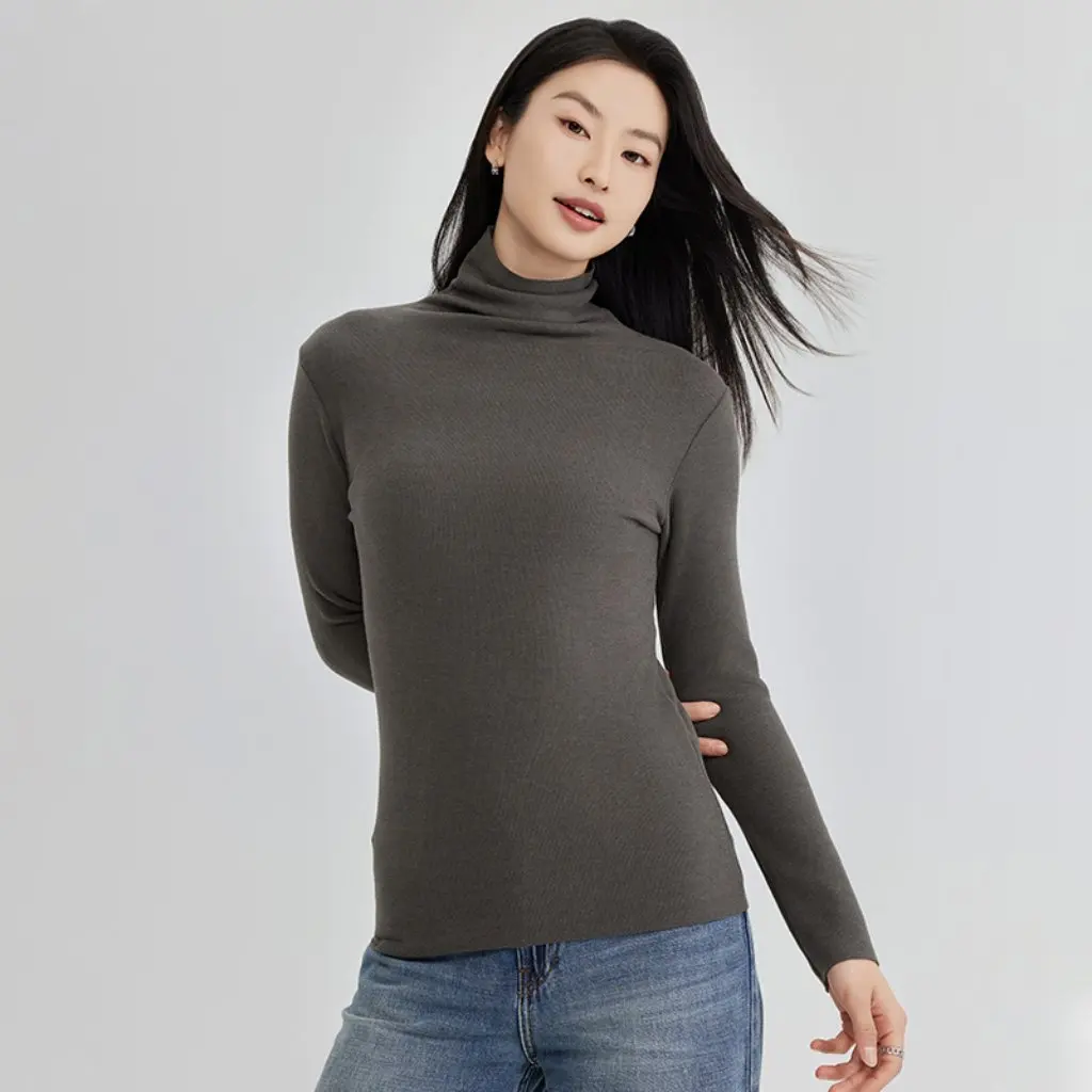 

De Rong женская базовая рубашка с высоким воротником, тонкая футболка с длинными рукавами, гиалуроновая кислота, теплая осень-зима, сохранение тепла, шлифовка