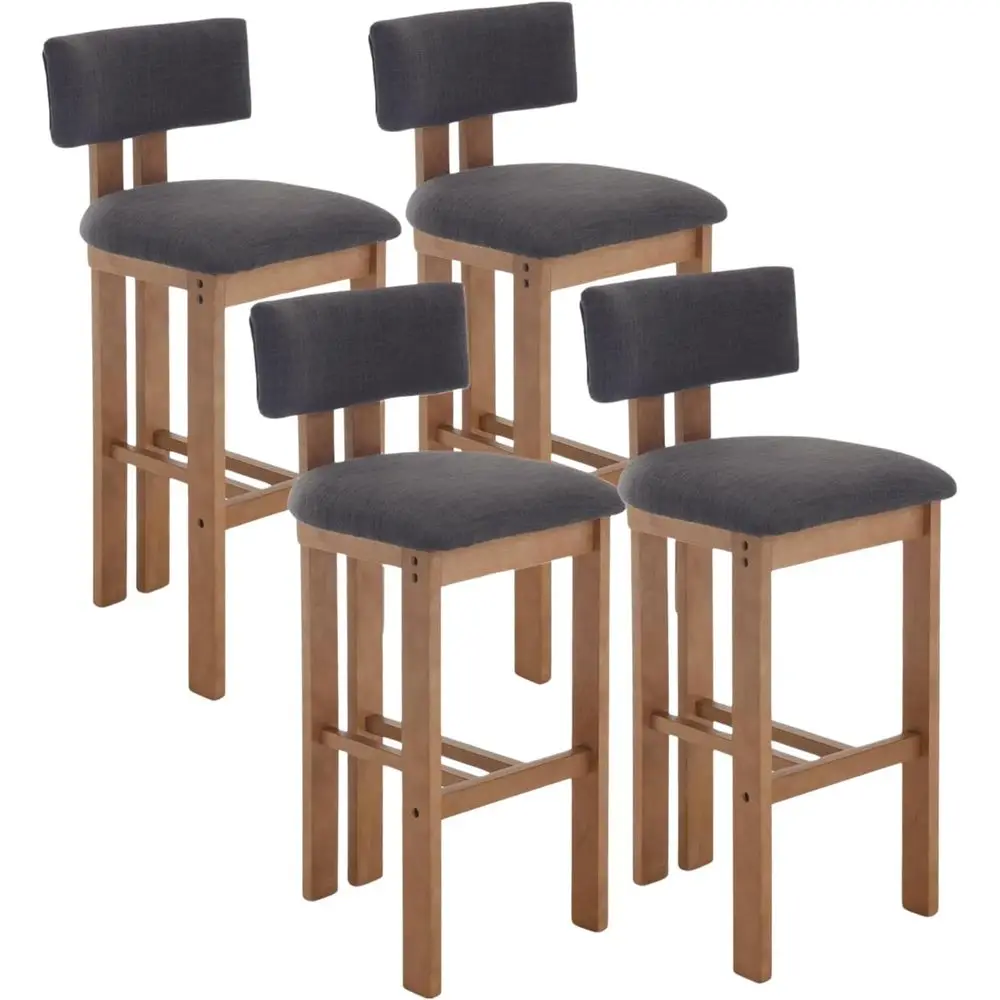 

Set of 4 Linen Charcoal Black Upholstered Wooden Bar Stools for Kitchen Island/Home Bar, Comfortable with Footrest