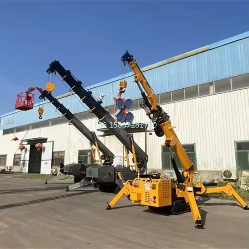 Spider Crane 3 ton 5 ton 14m 25m Remote Control Electric Diesel Spider Crawler Crane With Fly jib Man Basket Glass Installation