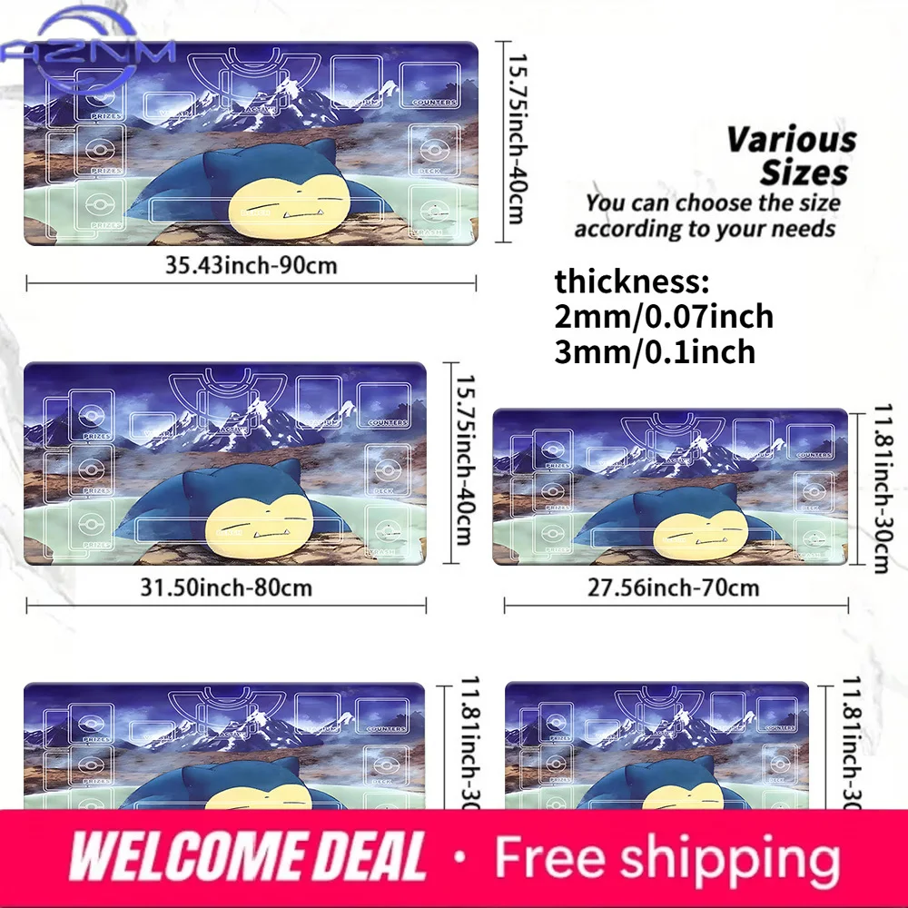 

Cute Sleeping Snorlax Snow Mountain Pokemon TCG Playmat Large Non-Slip Gaming Mouse Pad Desk Mat