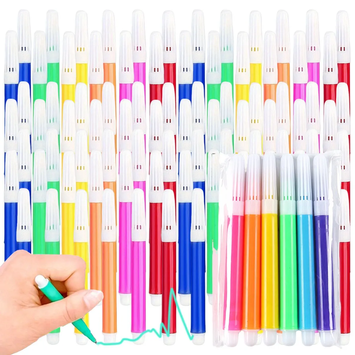 8 Packungen Marker, 6-farbige, waschbare Wasserstifte, löschbare Whiteboard-Marker zum Ausmalen und Kunstmalen, perfekt für die Schule ZSY