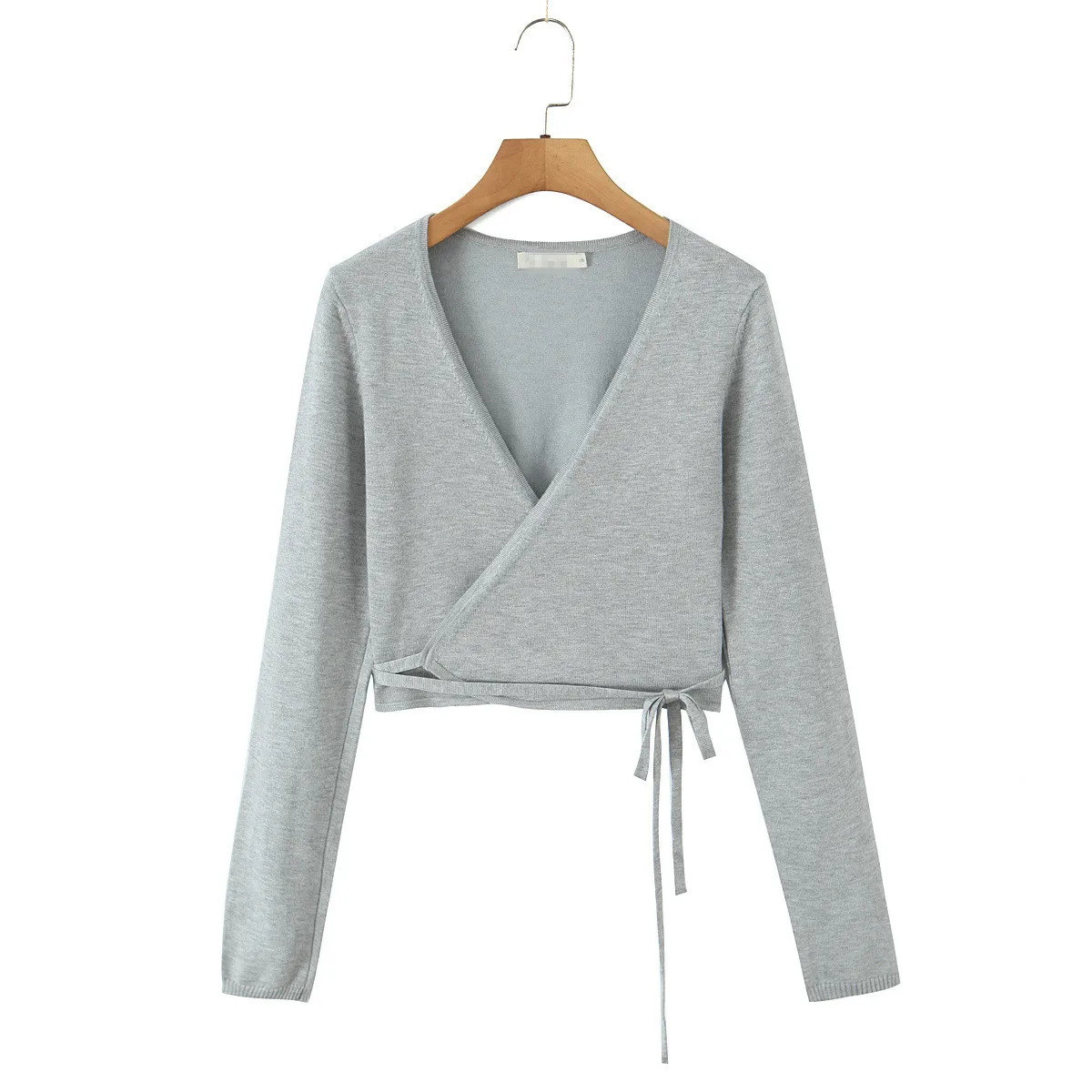 

New Fashion Casual Autumn Long Sleeve V-neck Lace-up Solid Color Slim Fit Sweater For Women，2 Colors