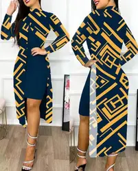 2023 Elegant Dresses for Women Summer New Fashion Casual Slit Print Dress Female Clothing Outfits