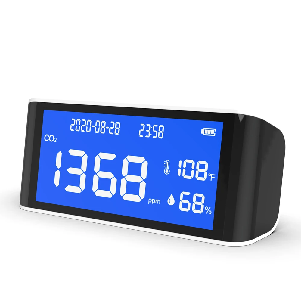 Detektor dan Pengukur CO2 Dalam Ruangan, Analisa Desktop dengan Sensor Suhu Karbon, Bersertifikasi CE & RoHS untuk AS, Jerman, Spanyol