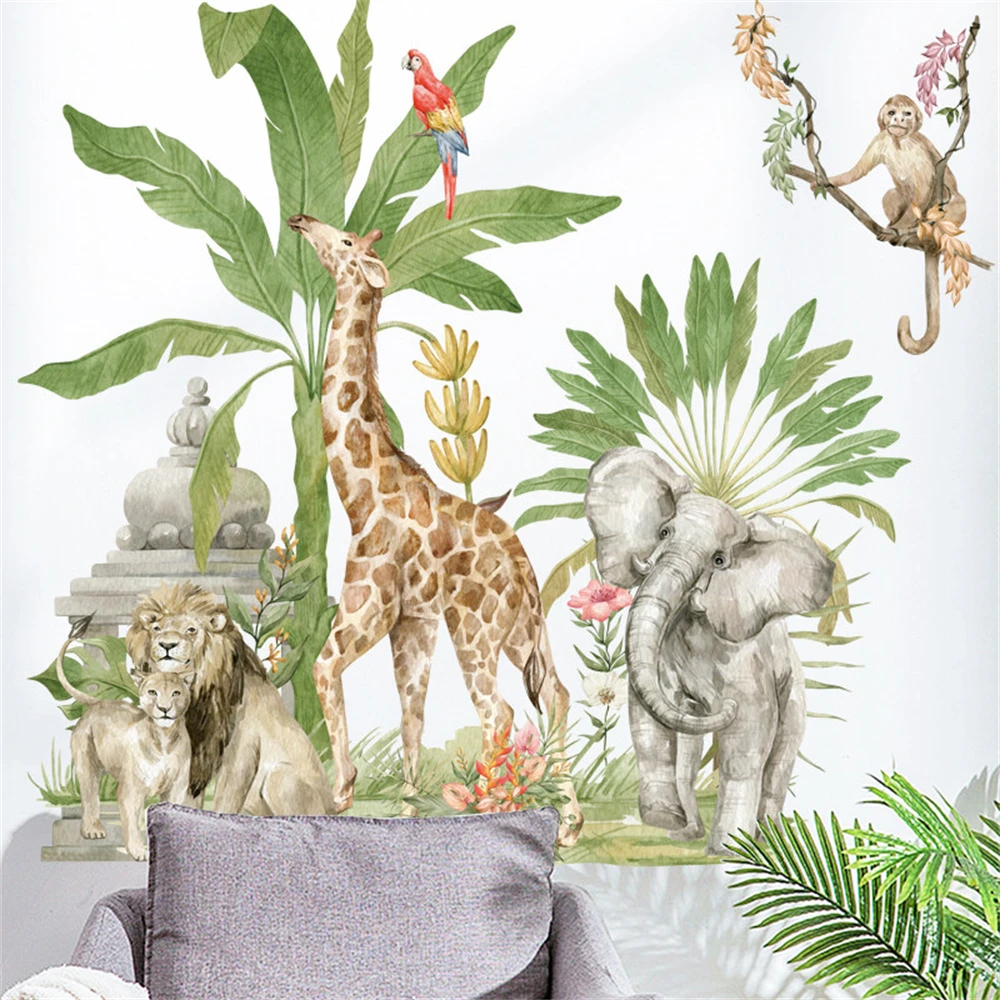 Custom Giraffes Leopards Wallpaper Medieval Rainforest Animal Mural Plant wall paper for Living Room Bedroom Tapestry home decor