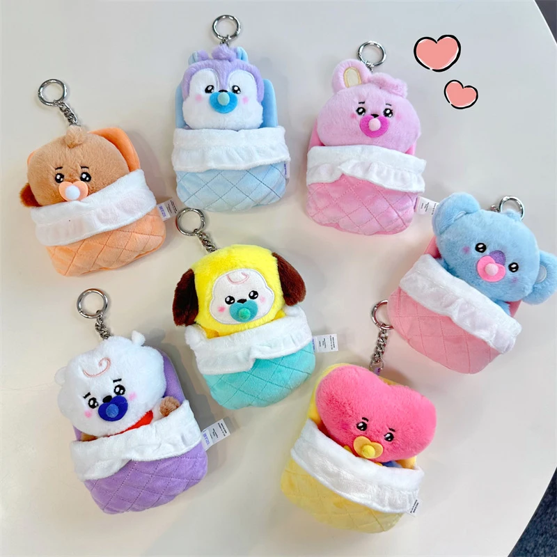 11-13Cm Cartoon Sleeping Bag Baby Bt21 Plush Doll Keychain Kawaii Boy Girl Plush Toy Keychain Pendant Accessories Christmas Gift