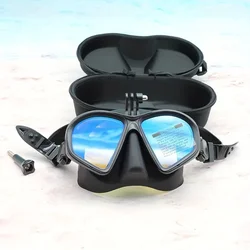 Freediving Mask Two-Window Tempered Glass Diving Mask - Waterproof, Anti-Fog, Electroplated Snorkel Mask with Camera Mount