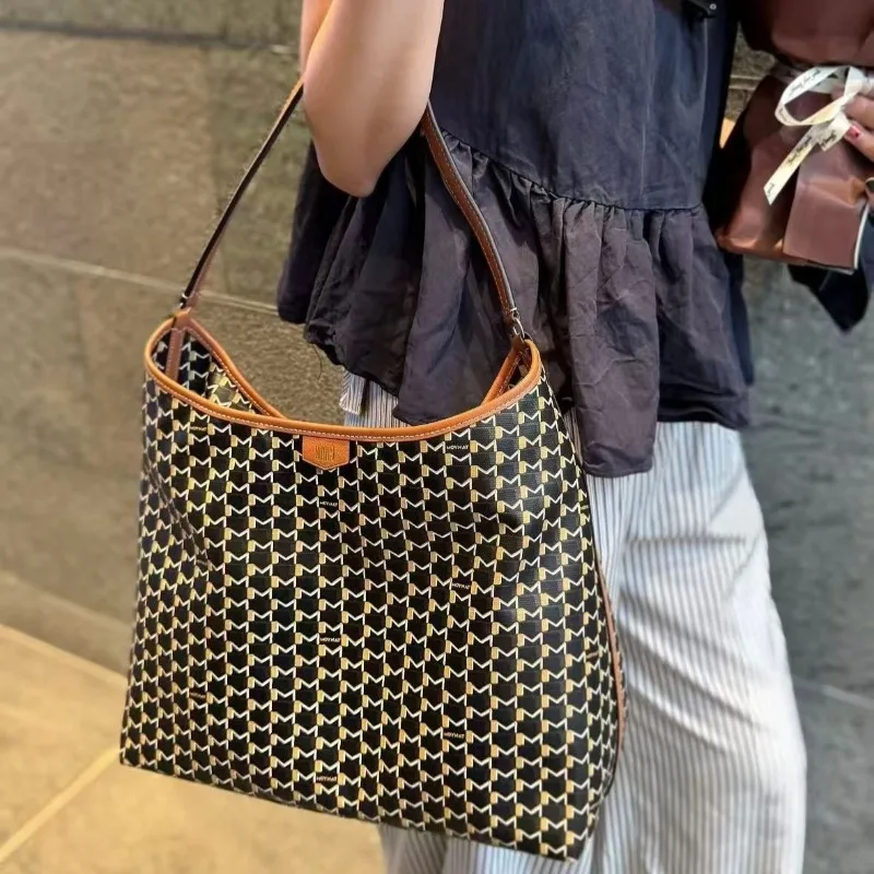Designer Hobo Bags For Women Luxury Brand High Quality Monogram Canvas Smooth Leather Handle Large Capacity Elegant Shoulder Bag