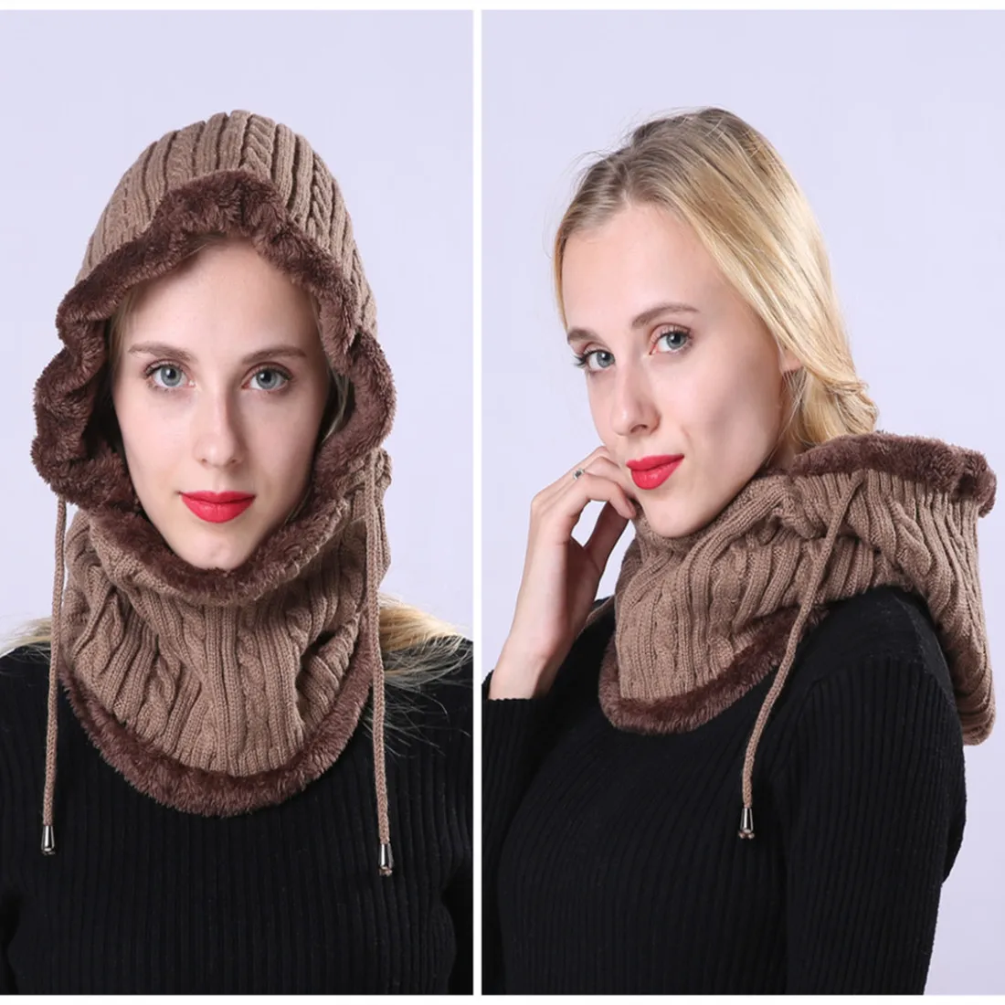 

Winter Womans Hats Unisex Knitted Cashmere Hooded Neck Collar Adjustable Elastic Cap Hats Gorros Mujer Bonnet