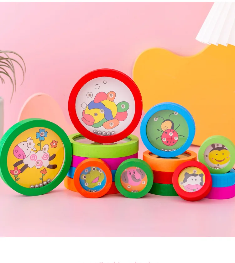 Animals Cartoon Round Wooden Maze Balance Rolling Ball Board Game Brinquedos Educativos Aprendizagem Jogos Intelectuais Para Crianças