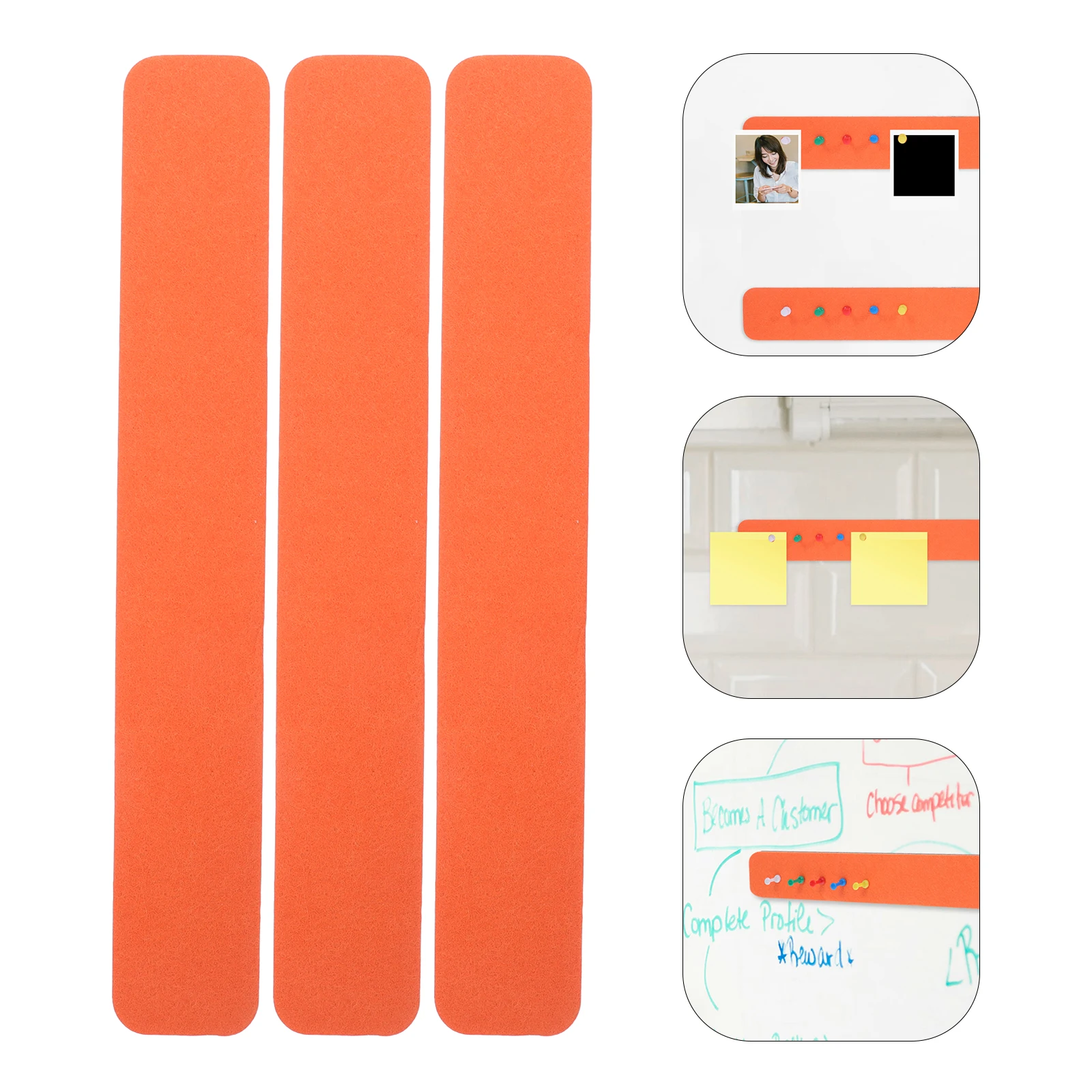 

5Pcs Orange Felt Pin Board Bar Bulletin Board Strips Notice Boards Office Home School Memo Organizer with Push Pins
