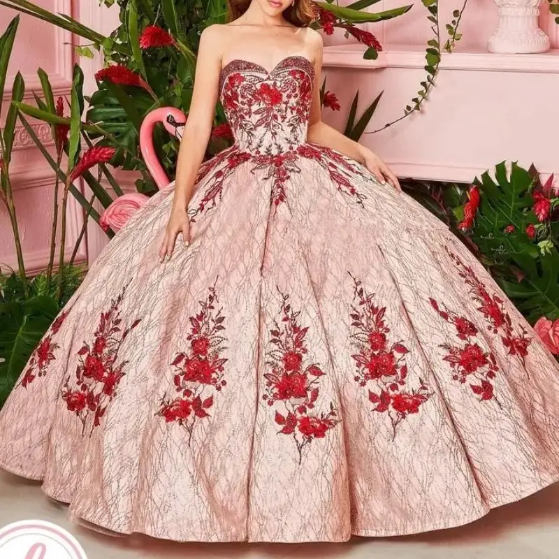 

Customized Burgundy Princess Quinceanera Dresses Ball Gown Sweetheart Flower Appliques 16 Dresses 15 Años Mexican