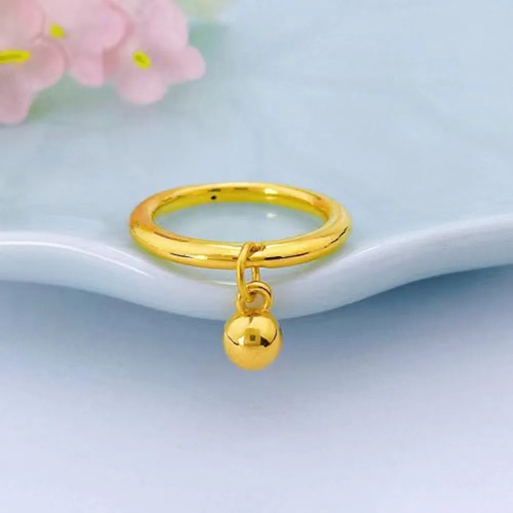 

1PCS Pure 999 24K Yellow Gold Band Women Gift Lucky 3D Glossy Ball Ring US Size 5