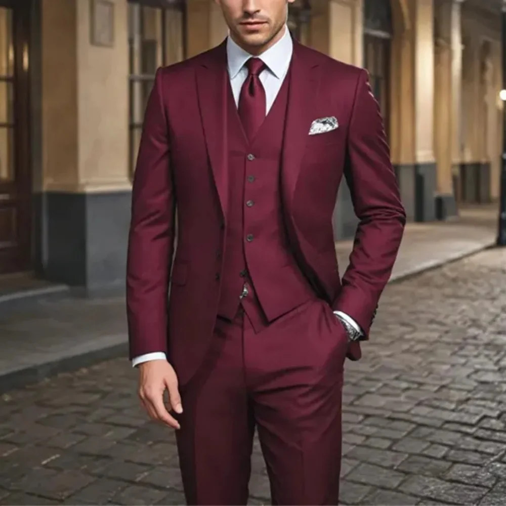 

Classy Wedding Suits Slim Fit Suit For Men 3 Pieces Groomsmen Suit Formal Business Suit Costume Homme(Jacket+Vest+Pants)