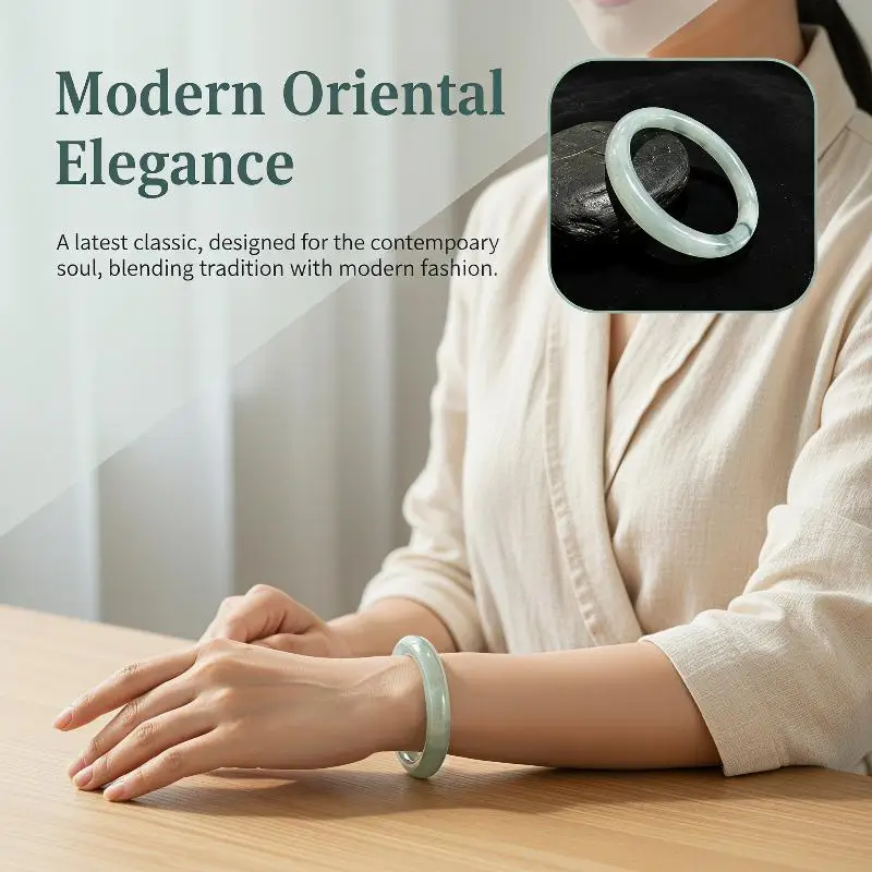 High Quality White Green Jade Bangle Bracelet Chinese Hand-Carved Fashion Charm Jewelry for Date Night Wear Women