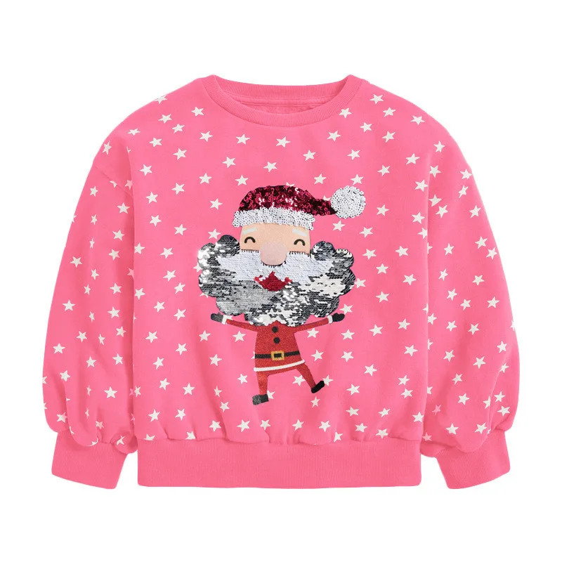 

Jumping Meters New Arrival Santa Claus Beading Children's Girls Sweatshirts Hot Selling Cotton Star Toddler Kids Blouse Tops