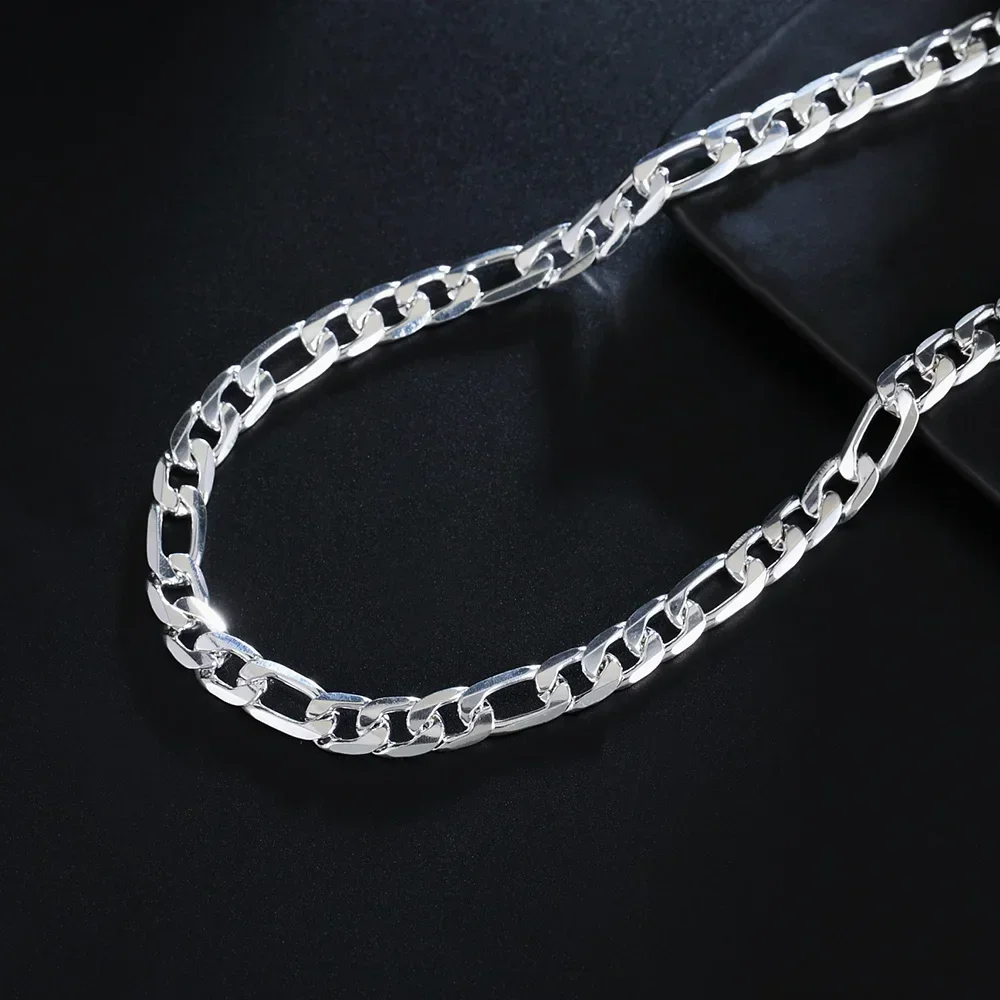 حار أزياء الرجال 8MM سلسلة الهندسة المسطحة 925 الاسترليني قلادة فضية للمرأة حزب هدايا العيد الماركات الكلاسيكية والمجوهرات