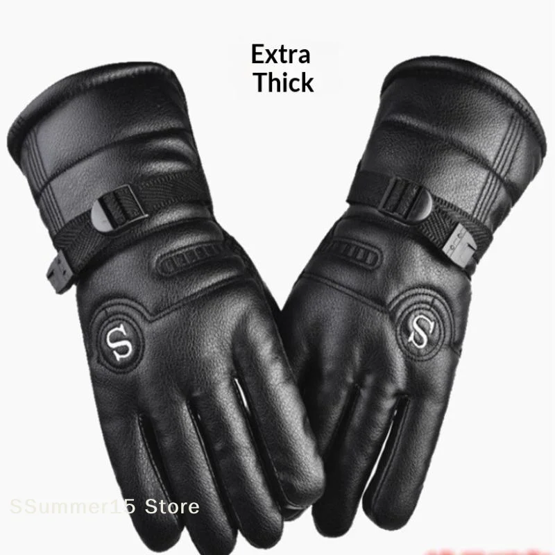 【R】Winter Leather Gloves Waterproof Resistance Cold Outdoor Sports Warm Motorcycle For Men Gloves