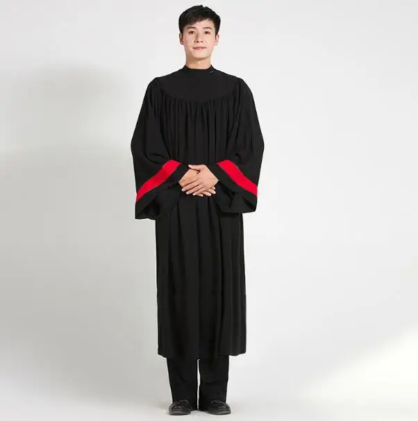 Black Christian Priest Robe Church Cloth Vintage Men Spring Long