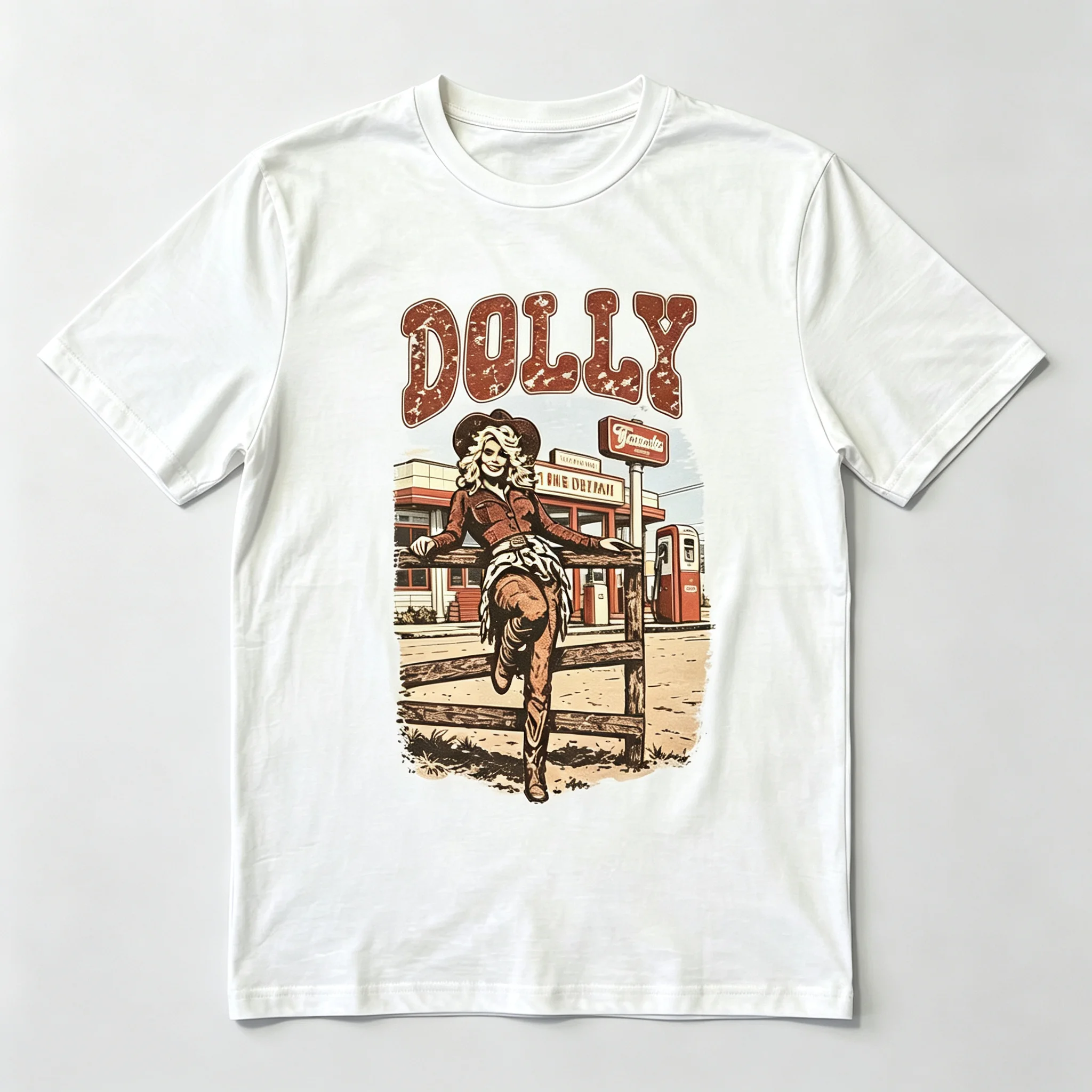 Vintage Western Cowgirl Graphic T‑Shirt, Retro Country Music Distressed Tee, Boho Desert Gas Station Cowgirl Shirt